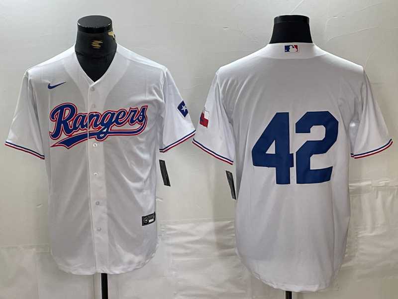 Mens Texas Rangers #42 Jackie Robinson White Cool Base Stitched Baseball Jersey